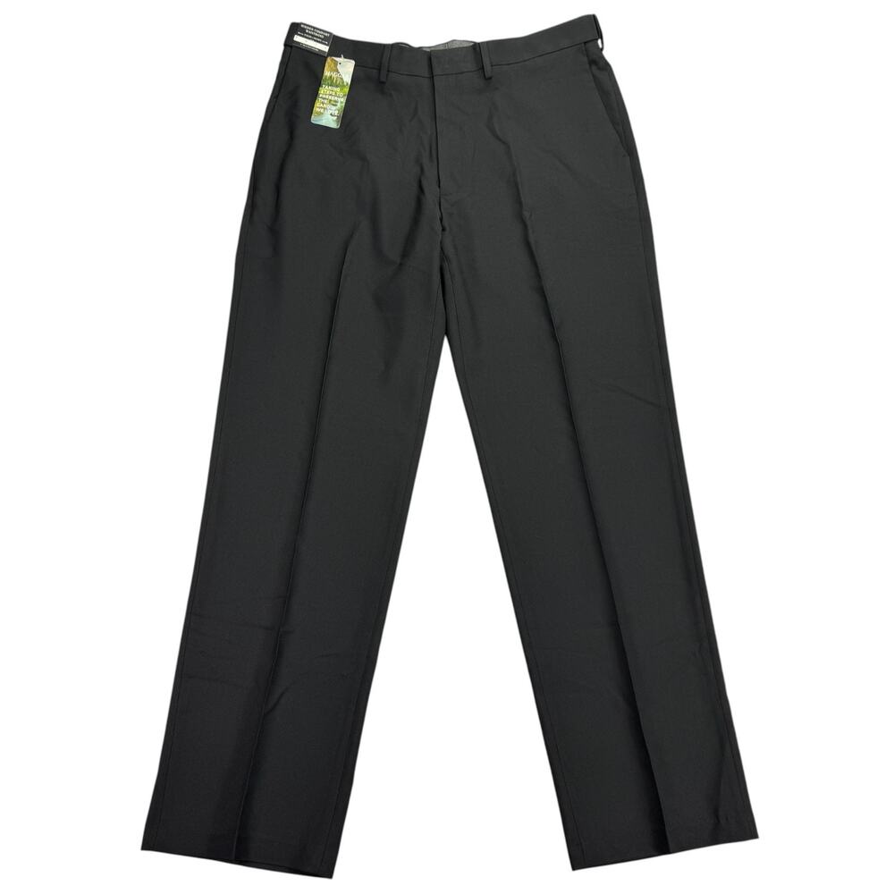 Haggar Mens Premium Comfort Classic Fit Flat Front Dress Pants Black 36x32